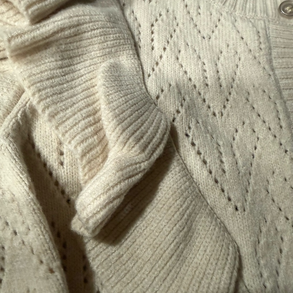 Bagatelle Ivory Ruffle Knit Cardigan - Picture 6 of 10